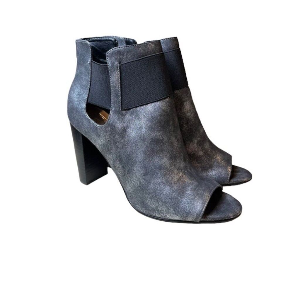 Kaari Blue Jade Metallic Peep Toe Booties Pewter‎ Black 10